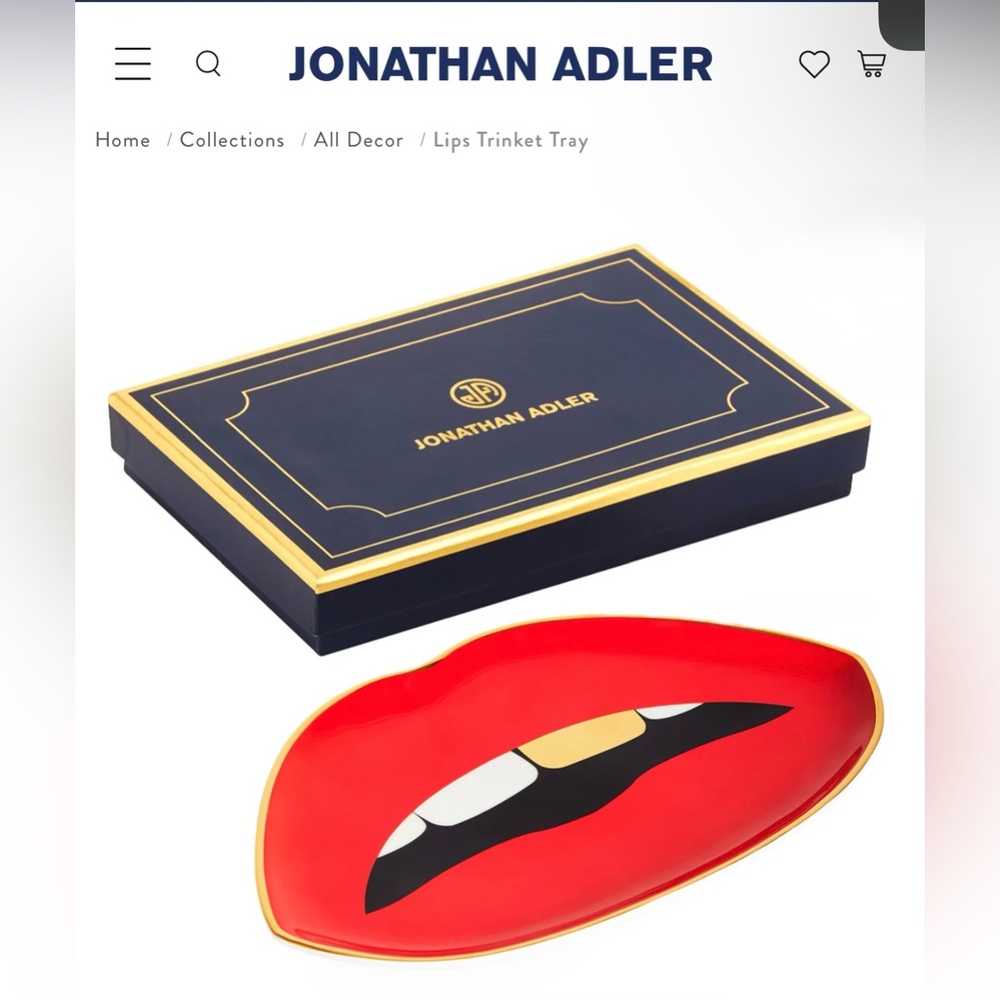 Jonathan Adler Red Lip Trinket Tray with Gold Rim